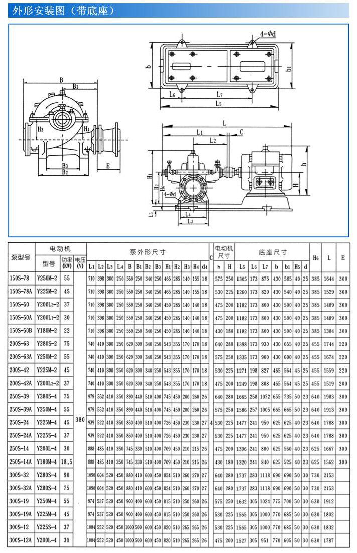 S SH單級雙吸離心泵安裝尺寸圖 S SH單級雙吸離心泵安裝尺寸圖