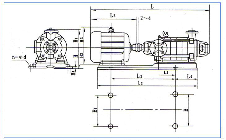 D、DG型臥式多級離心泵安裝結構圖